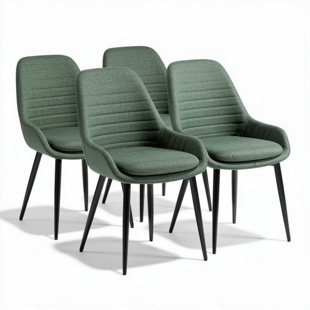 Set di quattro sedie imbottite in tessuto verde con gambe nere 45 x 50 x 85cm