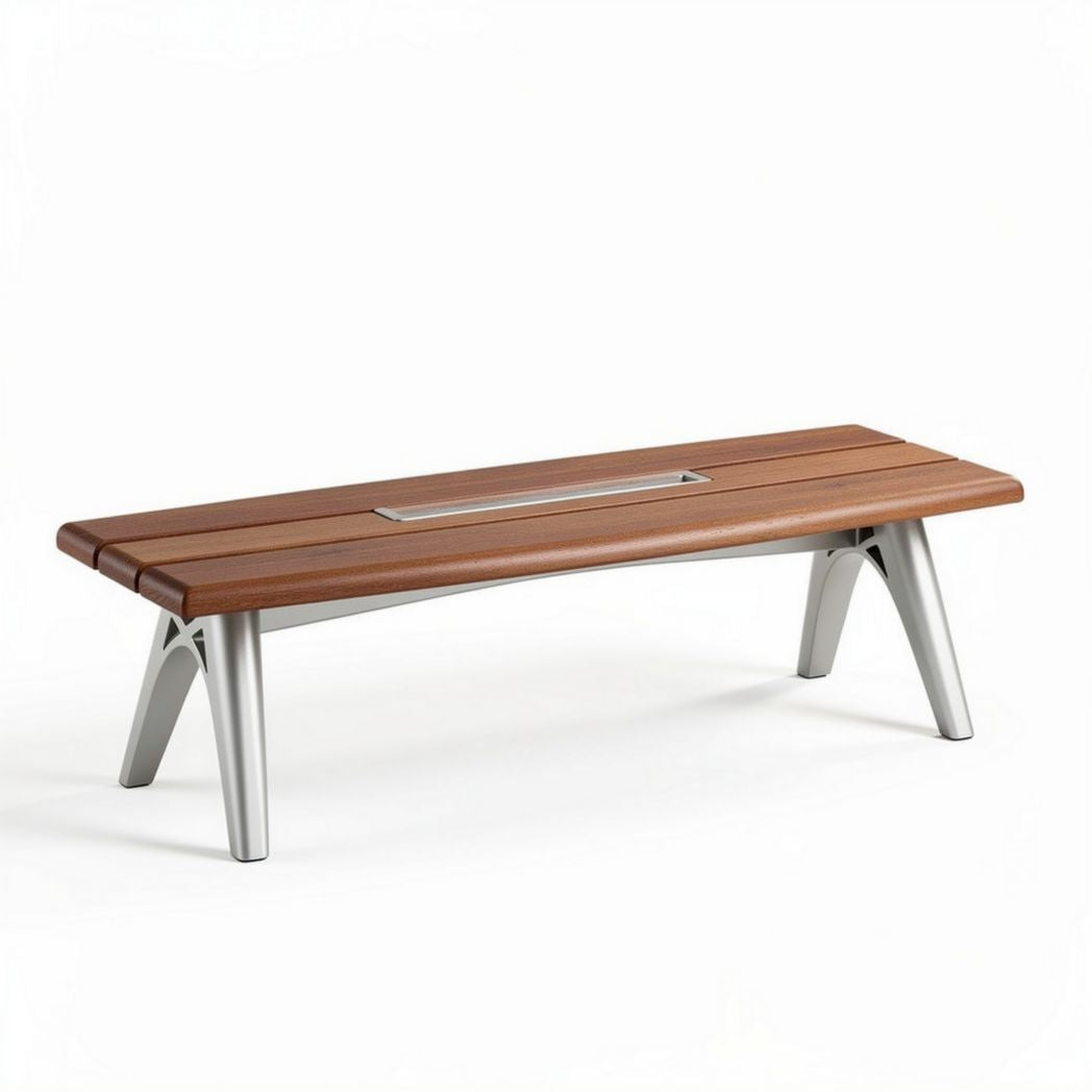 Tavolino da giardino in legno e alluminio 120 x 60 x 45cm colore marrone