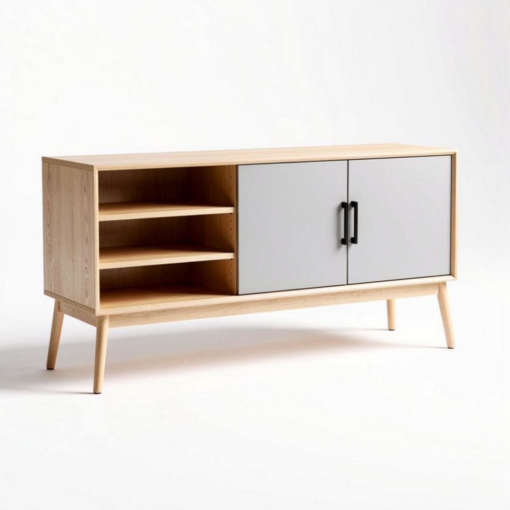 Mobiletto in stile scandinavo in legno naturale e grigio 150 x 40 x 60cm