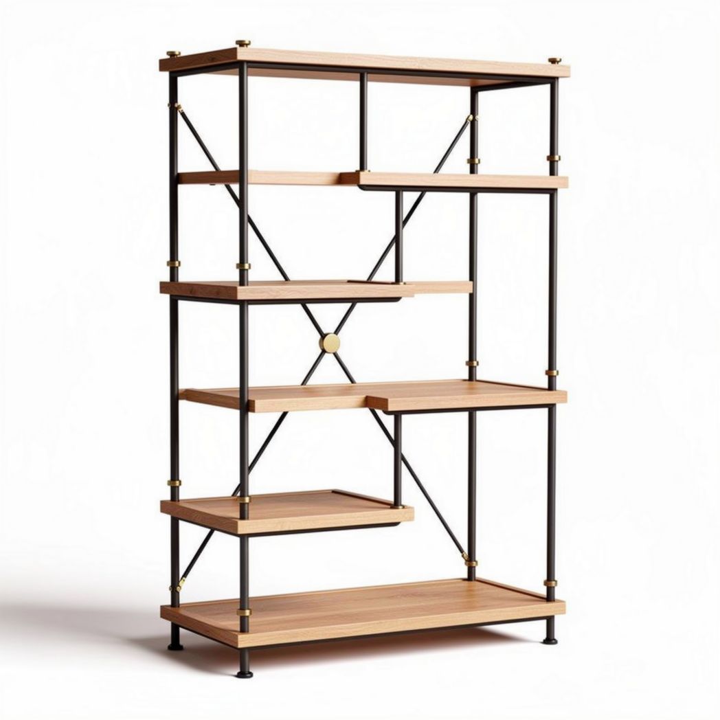 Libreria in legno e metallo nero 90 x 30 x 180 cm per soggiorno e ufficio