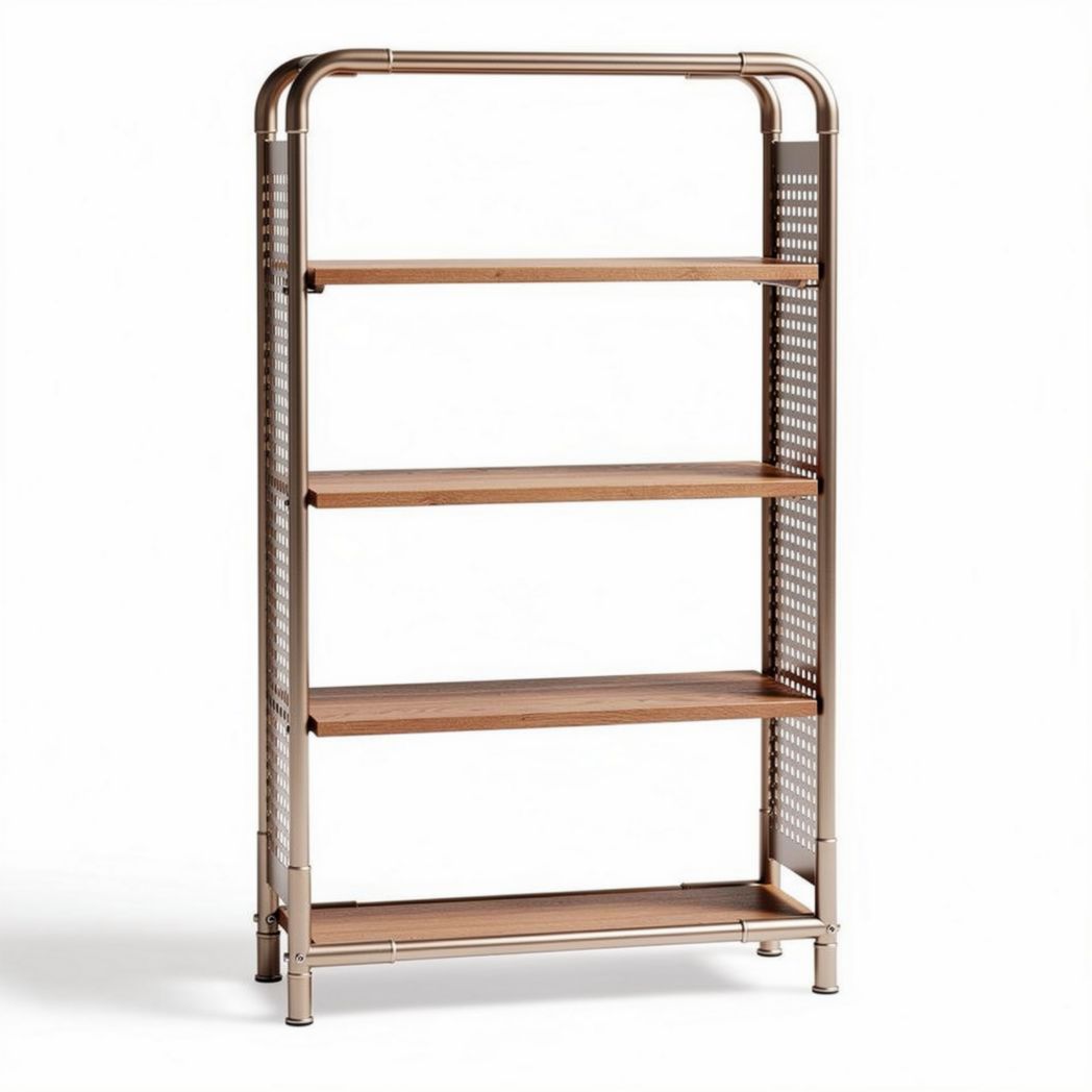 Scaffale in metallo con ripiani in legno dimensioni 80 x 30 x 150cm colore oro opaco