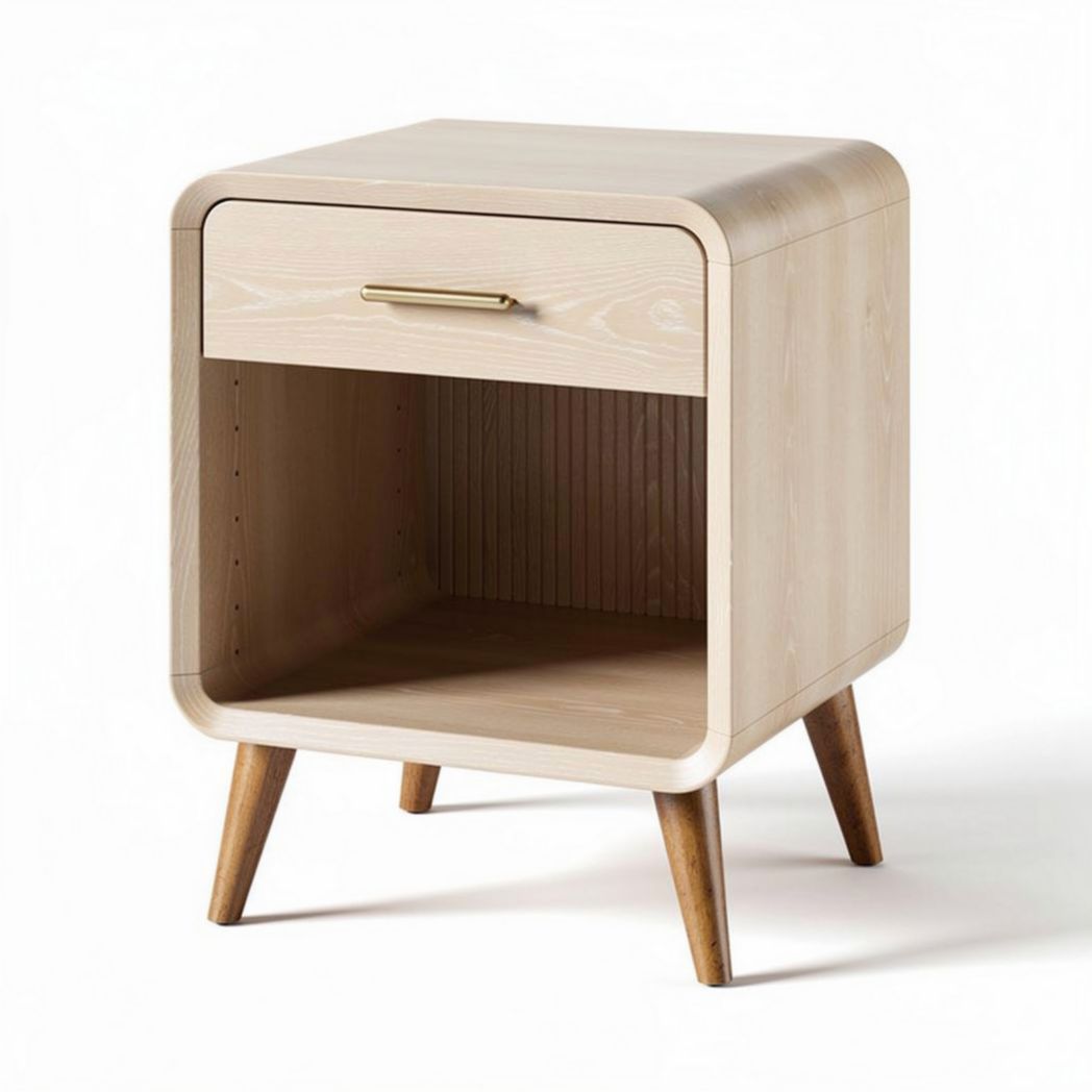 Comodino in legno naturale con cassetto e vano aperto 45 x 40 x 50cm