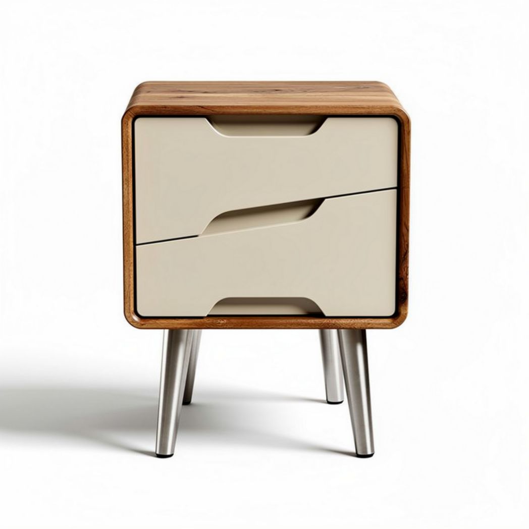 Comodino bianco con cassetti e struttura in legno 40 x 40 x 50cm