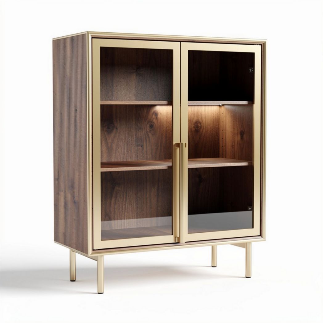 Mobiletto in legno e metallo con ante in vetro trasparente 80 x 40 x 120cm