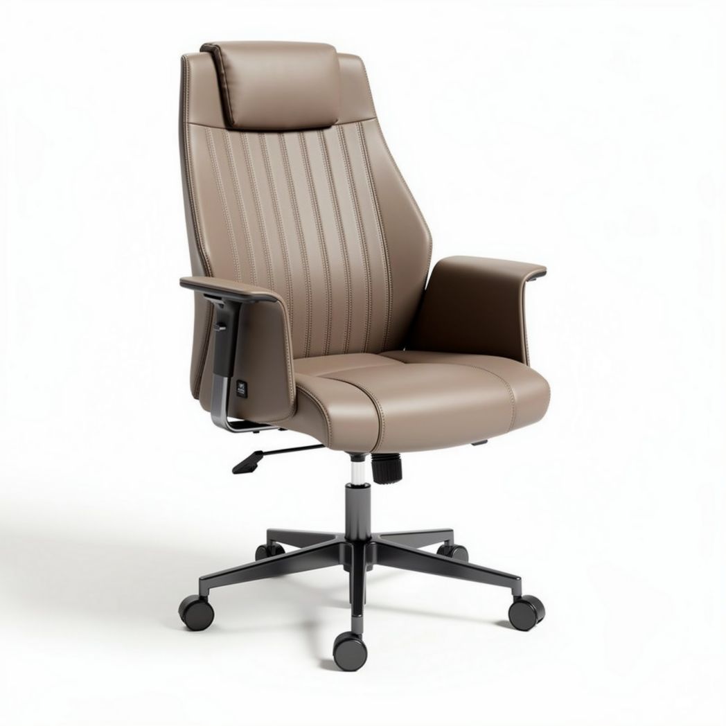 Sedia direzionale in similpelle marrone con base girevole e braccioli regolabili 60 x 70 x 120cm