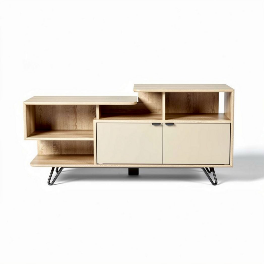 Mobile porta TV in legno naturale e finitura bianca dimensioni 150 x 40 x 70cm